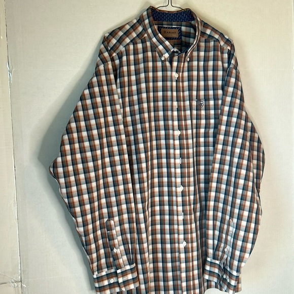 Ariat Scout Wrinkle Free Button-up Brown Plaid Western Cowboy Shirt. Size XXL - Picture 2 of 12